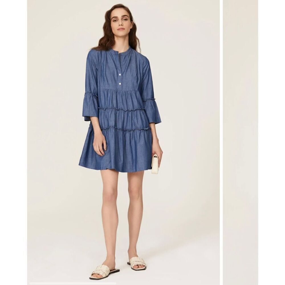 Peter Som Denim Blue Tiered Mini Dress